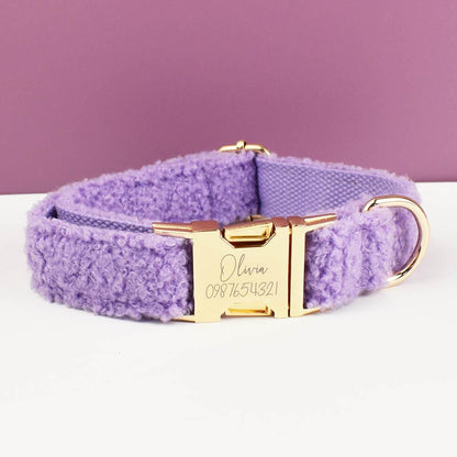 Teddy Bear Dog Collar, Personalised Tag, FluffyTartan Dog Collar and Leash or Bow, Collar for Male Dog, Engraved Name on Dog Collar