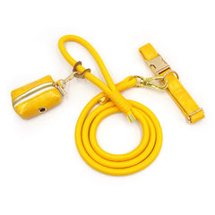 PU Leather Dog Collar, Collar/Harness/Lead/Poop Bag, Dog Collar Leash in Yellow, Engraved Metal Buckle, Wedding Puppy Gift, Australia