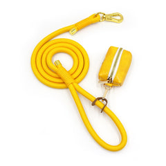 PU Leather Dog Collar, Collar/Harness/Lead/Poop Bag, Dog Collar Leash in Yellow, Engraved Metal Buckle, Wedding Puppy Gift, Australia