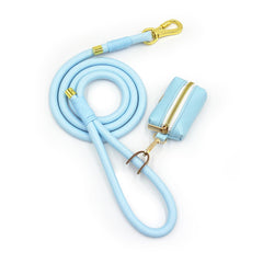 PU Leather Dog Collar, Collar/Harness/Lead/Poop Bag, Dog Collar Leash in Light Blue, Engraved Metal Buckle, Wedding Puppy Gift, Australia