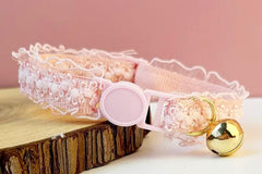 Personalised Lace Cat Kitten Puppy Breakaway Collar with Bell - White, Pink, Yellow, Red, Black Perfect Pet Gift, Wedding Gift