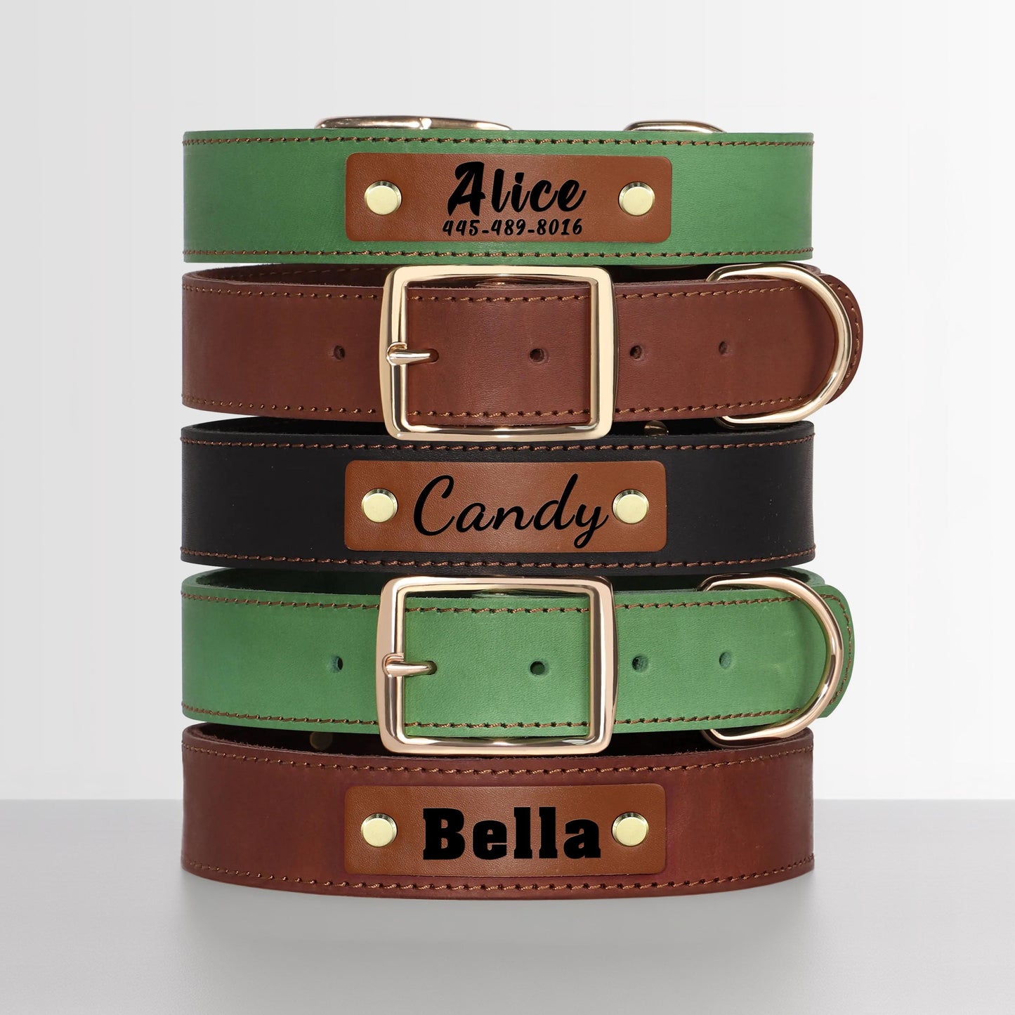 Personalised Laser Engraved Genuine Leather Dog Collar, Soft LeatherPet Necklace for Medium Large Dogs