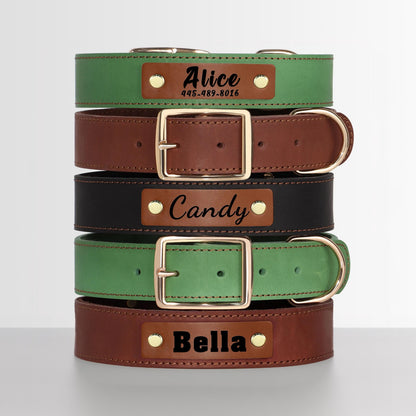 Personalised Laser Engraved Genuine Leather Dog Collar, Soft LeatherPet Necklace for Medium Large Dogs
