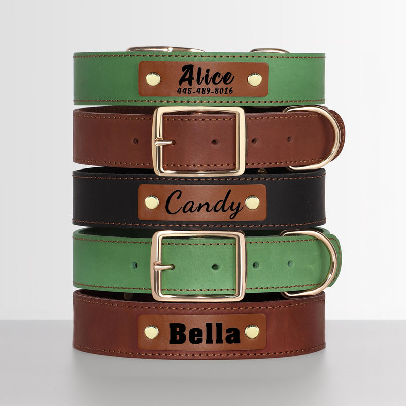 Personalized Laser Engraved Genuine Leather Dog Collar, Soft LeatherPet Necklace for Medium Large Dogs