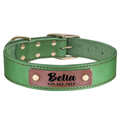 Personalised Laser Engraved Genuine Leather Dog Collar, Soft LeatherPet Necklace for Medium Large Dogs