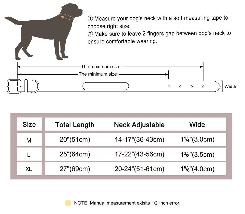 Personalised Laser Engraved Genuine Leather Dog Collar, Soft LeatherPet Necklace for Medium Large Dogs