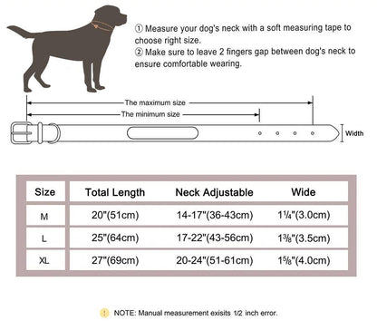 Personalised Laser Engraved Genuine Leather Dog Collar, Soft LeatherPet Necklace for Medium Large Dogs