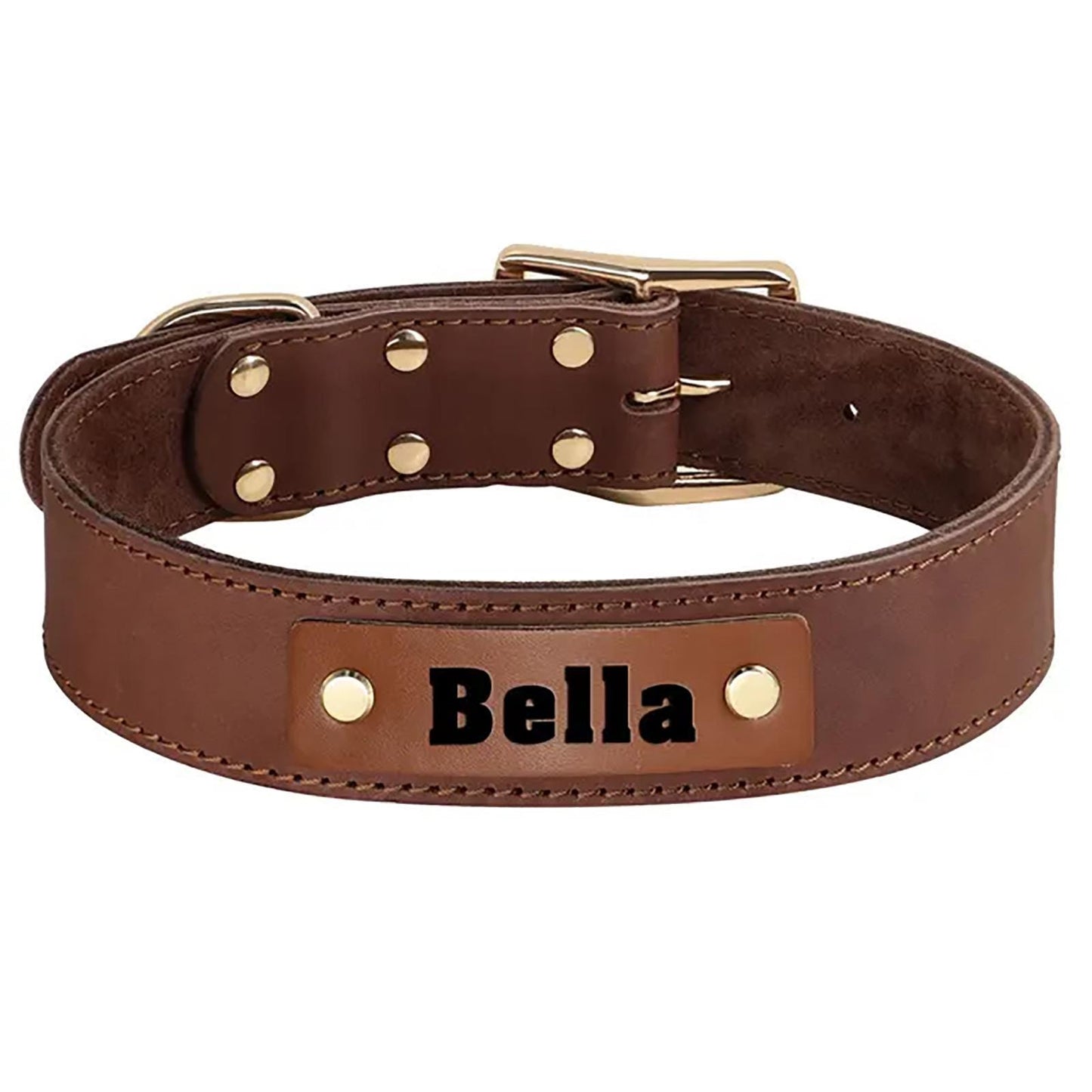 Personalised Laser Engraved Genuine Leather Dog Collar, Soft LeatherPet Necklace for Medium Large Dogs