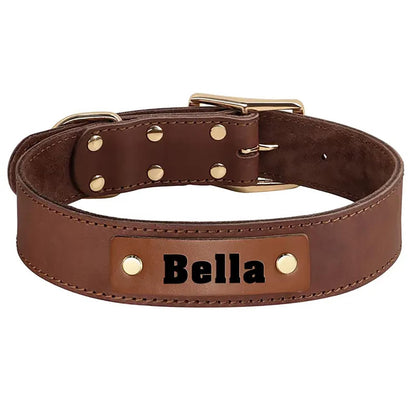 Personalised Laser Engraved Genuine Leather Dog Collar, Soft LeatherPet Necklace for Medium Large Dogs