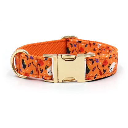 Halloween Dog Collar, Personalised Tag, Custom Dog Collar and Leash or Bow, Collar for Male Dog, Engraved Name on Dog Collar, Boy Collar