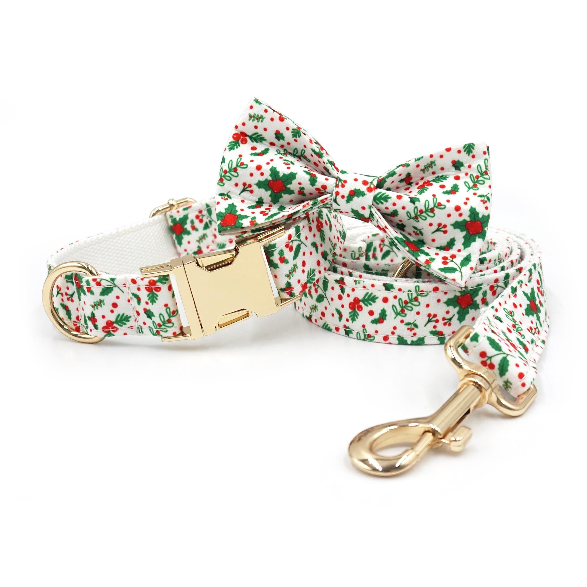 Christmas Dog Collar, Personalized Tag, Custom Dog Collar and Leash or Bow, Collar for Male Dog, Engraved Name on Dog Collar, Boy Collar