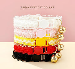 Personalised Lace Cat Kitten Puppy Breakaway Collar with Bell - White, Pink, Yellow, Red, Black Perfect Pet Gift, Wedding Gift