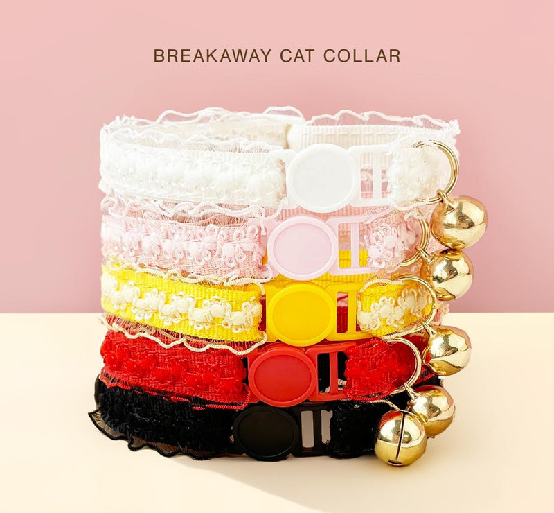 Personalised Lace Cat Kitten Puppy Breakaway Collar with Bell - White, Pink, Yellow, Red, Black Perfect Pet Gift, Wedding Gift