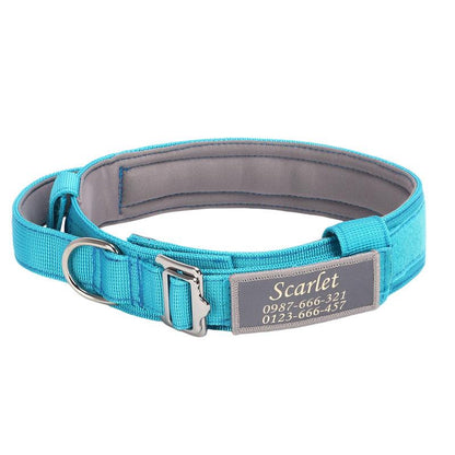 Tactical Dog Collar 1.5 inch Wide, Reflective Lightweight Custom Name Military Durable Personalised Dog Collar with Handle