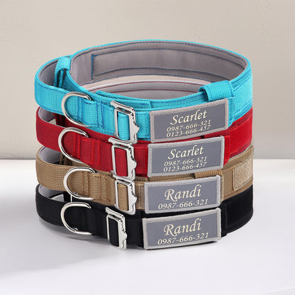Tactical Dog Collar 1.5 inch Wide, Reflective Lightweight Custom Name Military Durable Personalised Dog Collar with Handle