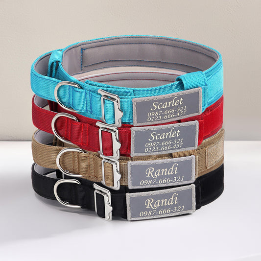Tactical Dog Collar 1.5 inch Wide, Reflective Lightweight Custom Name Military Durable Personalised Dog Collar with Handle