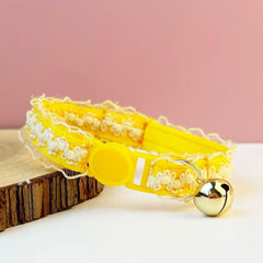 Personalised Lace Cat Kitten Puppy Breakaway Collar with Bell - White, Pink, Yellow, Red, Black Perfect Pet Gift, Wedding Gift