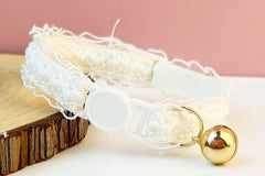 Personalised Lace Cat Kitten Puppy Breakaway Collar with Bell - White, Pink, Yellow, Red, Black Perfect Pet Gift, Wedding Gift