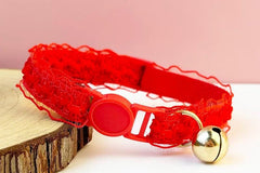 Personalised Lace Cat Kitten Puppy Breakaway Collar with Bell - White, Pink, Yellow, Red, Black Perfect Pet Gift, Wedding Gift