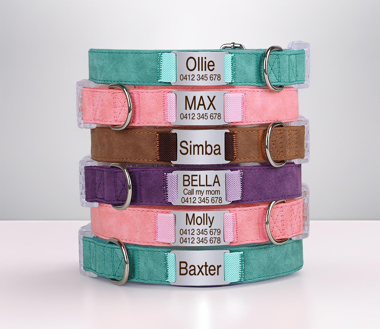 Personalised Engraved PU Leather Dog Collar with nameplate, Transparent Buckle Collar, Matching Leash Available, Au, Us, Uk, Ca Free Ship