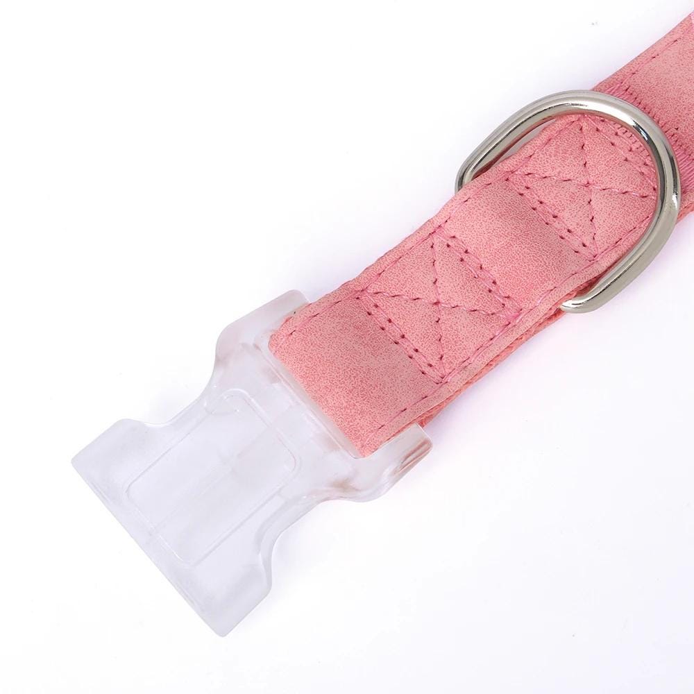 Personalised Engraved PU Leather Dog Collar with nameplate, Transparent Buckle Collar, Matching Leash Available, Au, Us, Uk, Ca Free Ship