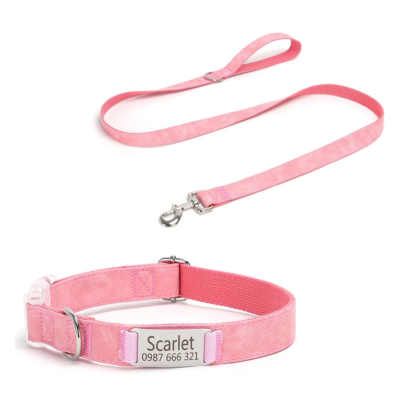 Personalised Engraved PU Leather Dog Collar with nameplate, Transparent Buckle Collar, Matching Leash Available, Au, Us, Uk, Ca Free Ship