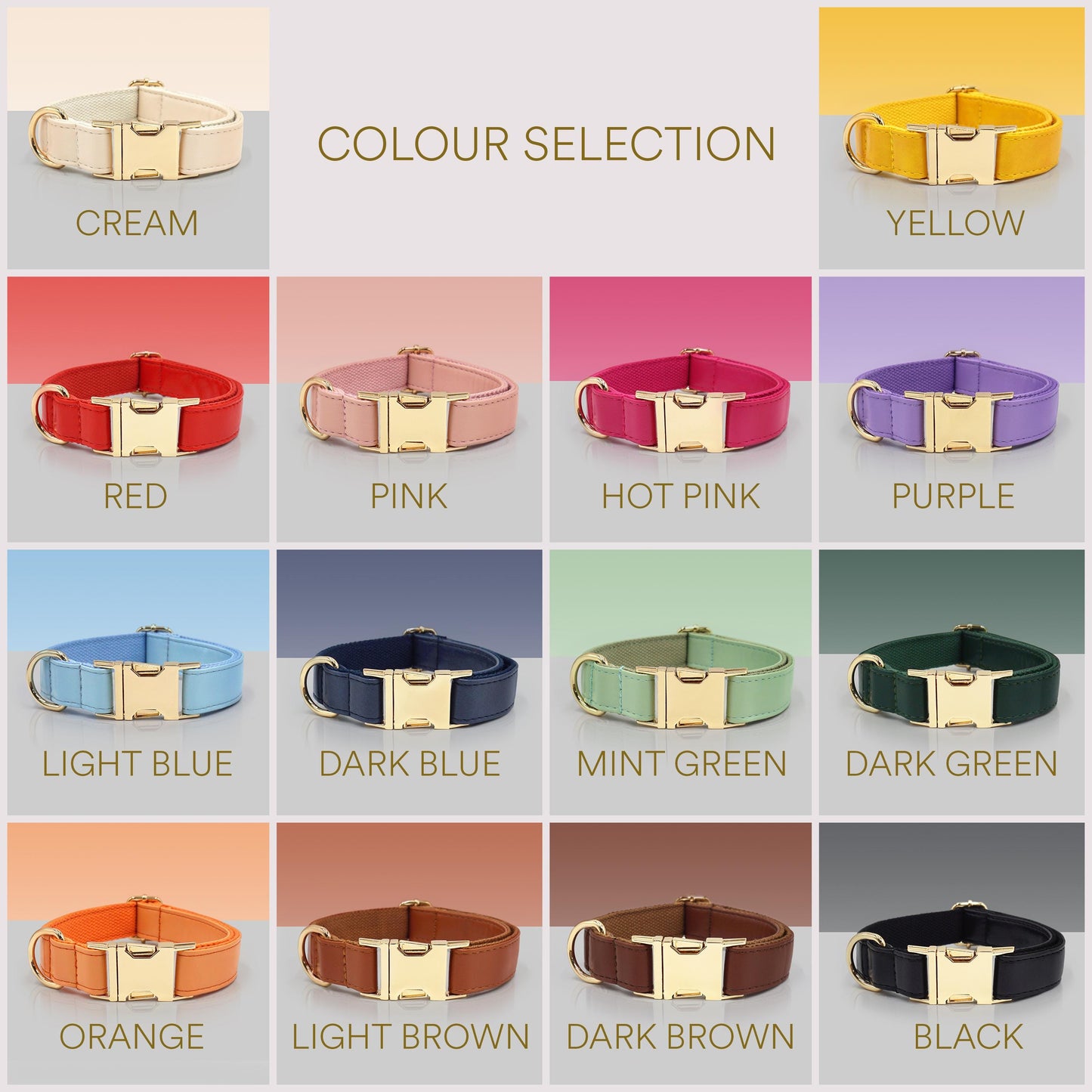 PU Leather Dog Collar, Collar/Lead/Poop Bag, Dog Collar Leash Set Yellow+Orange+Light Brown+Dark Brown Engraved Metal Buckle, Wedding Gift