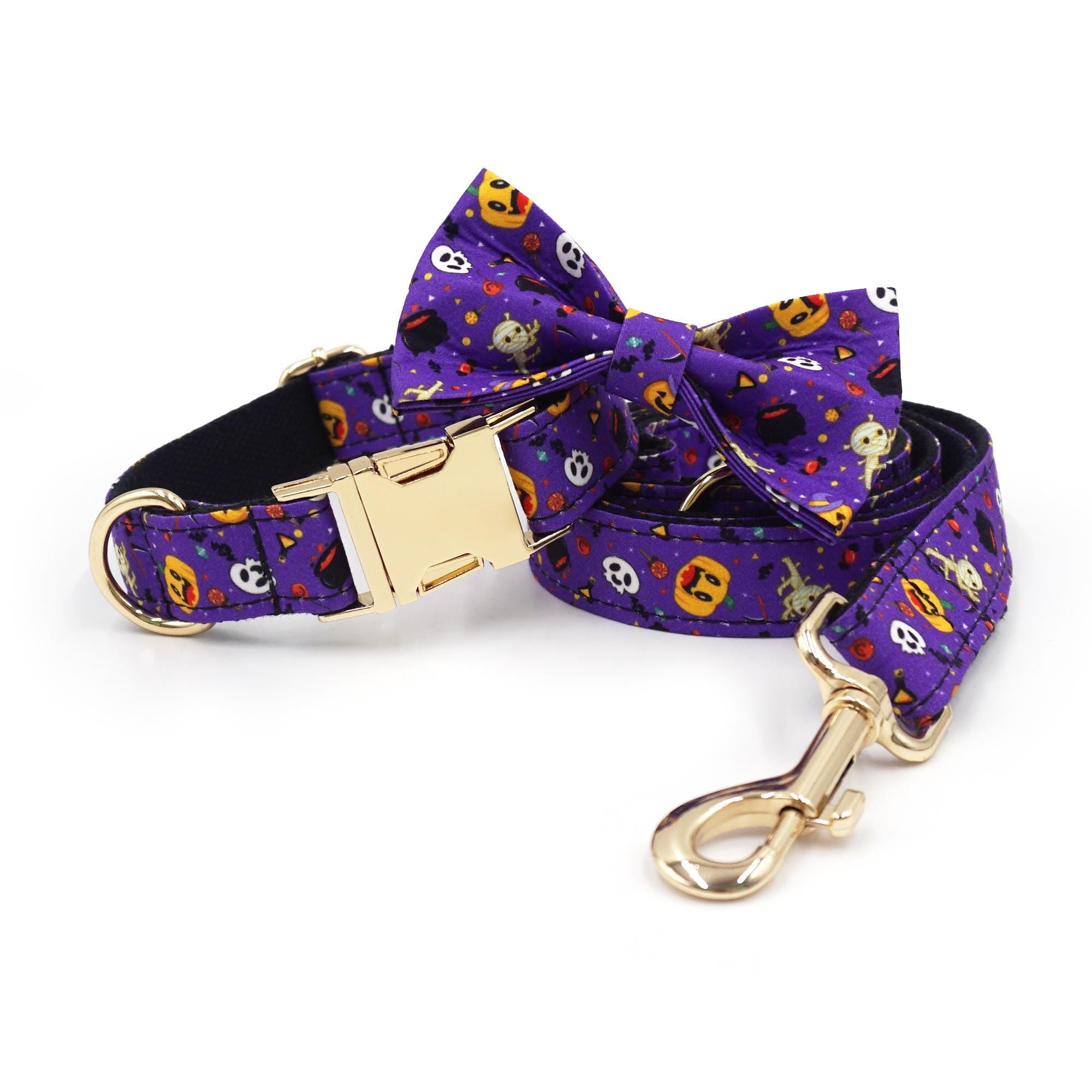 Halloween Dog Collar, Personalized Tag, Custom Dog Collar and Leash or Bow, Collar for Male Dog, Engraved Name on Dog Collar, Boy Collar