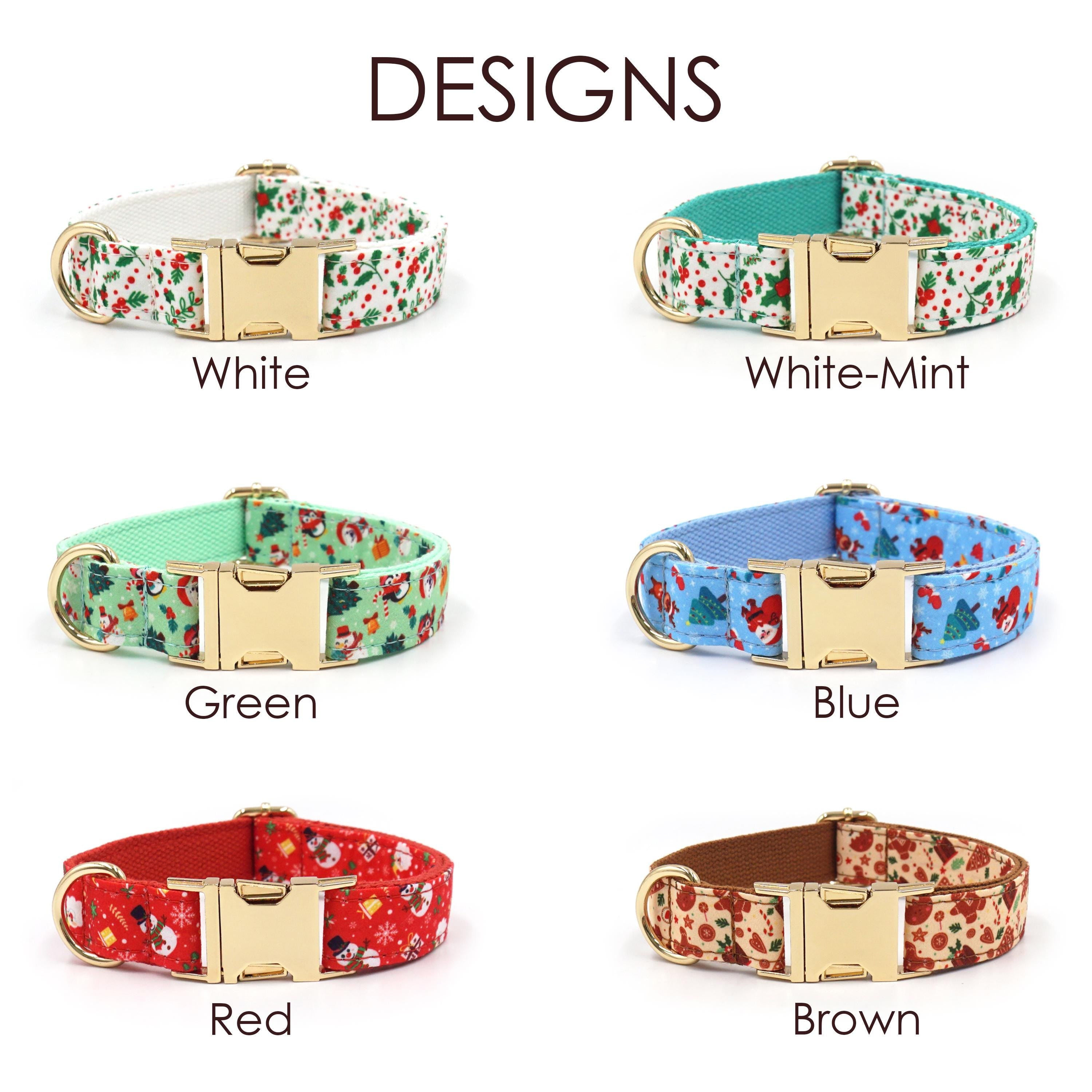 Christmas Dog Collar, Personalized Tag, Custom Dog Collar and Leash or Bow, Collar for Male Dog, Engraved Name on Dog Collar, Boy Collar