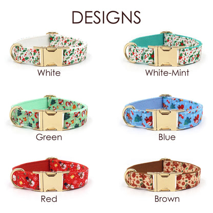 Christmas Dog Collar, Personalised Tag, Custom Dog Collar and Leash or Bow, Collar for Male Dog, Engraved Name on Dog Collar, Boy Collar