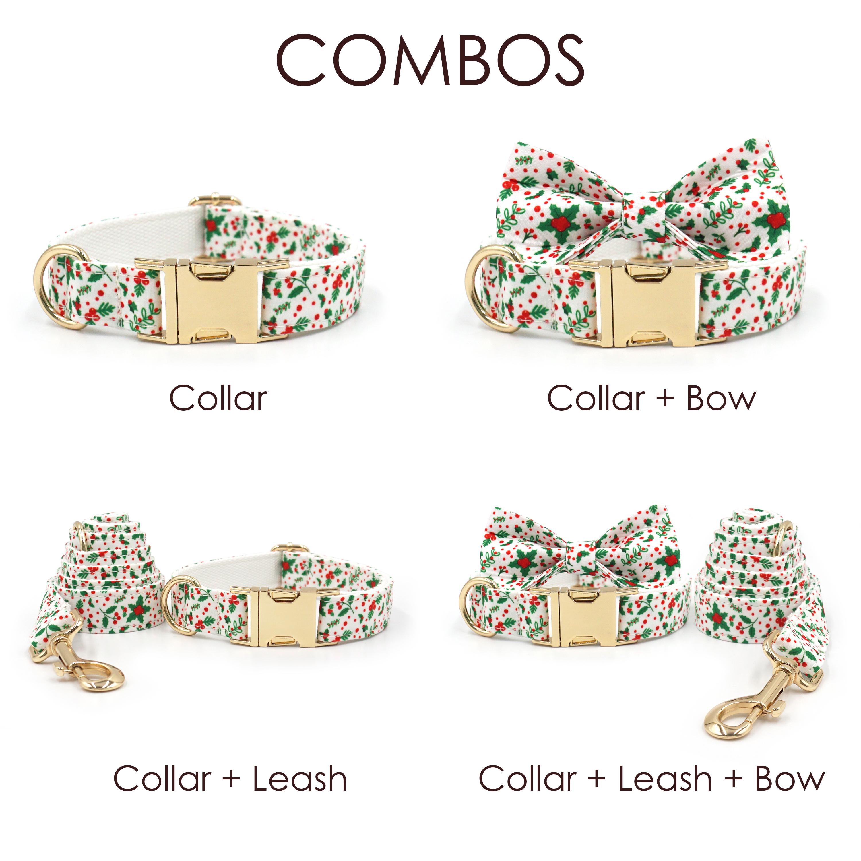 Christmas Dog Collar, Personalized Tag, Custom Dog Collar and Leash or Bow, Collar for Male Dog, Engraved Name on Dog Collar, Boy Collar