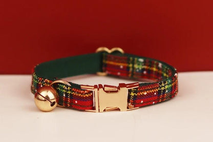 Personalised Christmas Cat Collar with Snowflakes, Red Pink Tartan, Bowtie and Bell - Custom Festive Pet Accessories, Gift for Pets