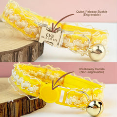 Personalised Lace Cat Kitten Puppy Breakaway Collar with Bell - White, Pink, Yellow, Red, Black Perfect Pet Gift, Wedding Gift