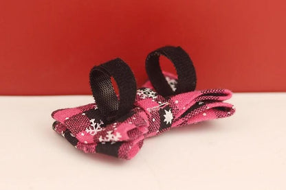 Personalised Christmas Cat Collar with Snowflakes, Red Pink Tartan, Bowtie and Bell - Custom Festive Pet Accessories, Gift for Pets