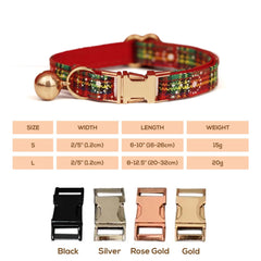 Personalized Christmas Cat Collar with Snowflakes, Red Pink Tartan, Bowtie and Bell - Custom Festive Pet Accessories, Gift for Pets