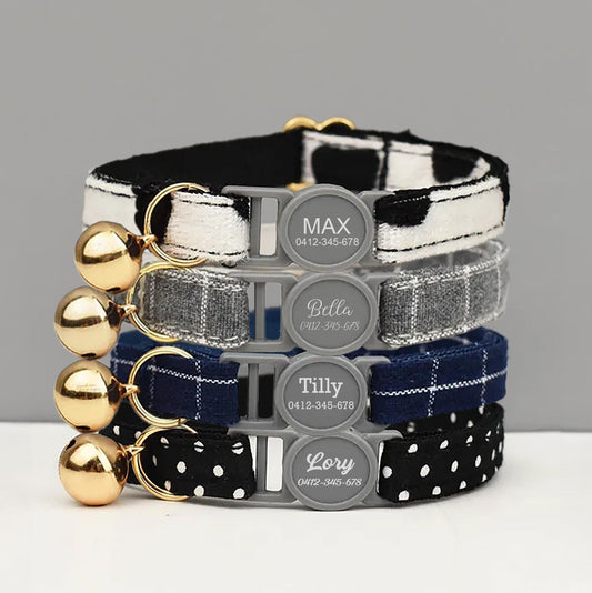 Personalised Plaid & Polka Cat Collar - Breakaway