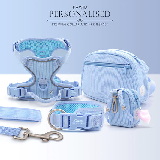 Personalised Dog Collar or Dog Harness Set - No Pull Dog Harness - Dog Leash - Poop Bag Holder - Treat Bag