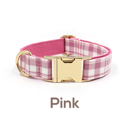 Plaid Dog Collar, Personalised Tag, Plaid Tartan Dog Collar and Leash or Bow, Collar for Male Dog, Engraved Name on Dog Collar, Boy Collar