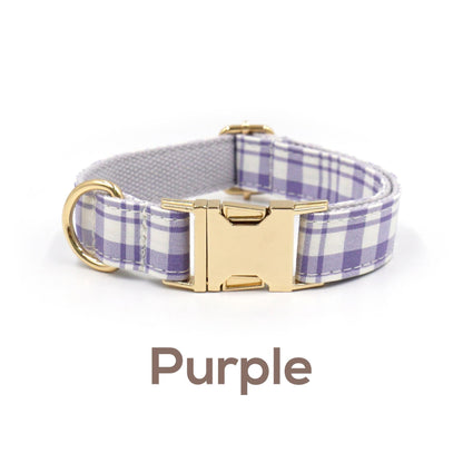 Plaid Dog Collar, Personalised Tag, Plaid Tartan Dog Collar and Leash or Bow, Collar for Male Dog, Engraved Name on Dog Collar, Boy Collar