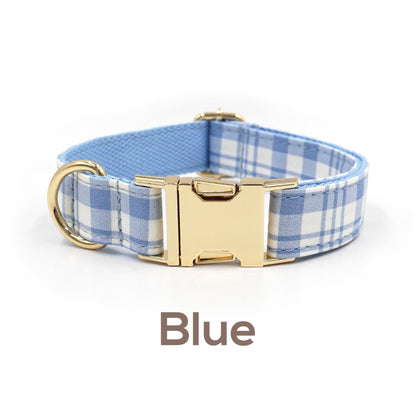 Plaid Dog Collar, Personalised Tag, Plaid Tartan Dog Collar and Leash or Bow, Collar for Male Dog, Engraved Name on Dog Collar, Boy Collar