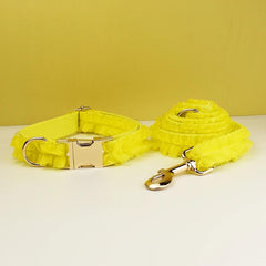 Yellow Dog Collar, Custom Lace H-Style Dog Harness with Name, Velvet Dog Poop Bag, Leash, for Wedding, Different Combo