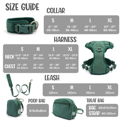 Personalised Dog Collar or Dog Harness Set - Green No Pull Dog Harness - Dog Leash - Poop Bag Holder - Treat Bag