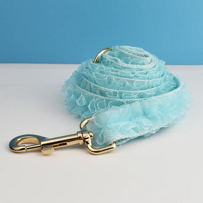 Blue Dog Collar, Custom Lace H-Style Dog Harness with Name, Velvet Dog Poop Bag, Leash, for Wedding