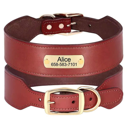 Personalised Wide Leather Dog Collar, Custom Name Durable Leather Pet Necklace for Medium Large dogs, Pitbull, Bulldog