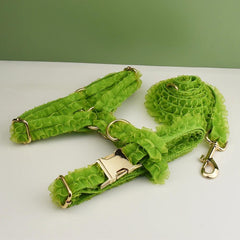 Green Dog Collar, Custom Lace H-Style Dog Harness with Name, Velvet Dog Poop Bag, Leash, for Wedding, Different Combo