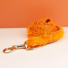 Orange Dog Collar, Custom Lace H-Style Dog Harness with Name, Velvet Dog Poop Bag, Leash, for Wedding, Different Combo