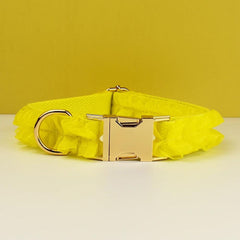 Yellow Dog Collar, Custom Lace H-Style Dog Harness with Name, Velvet Dog Poop Bag, Leash, for Wedding, Different Combo