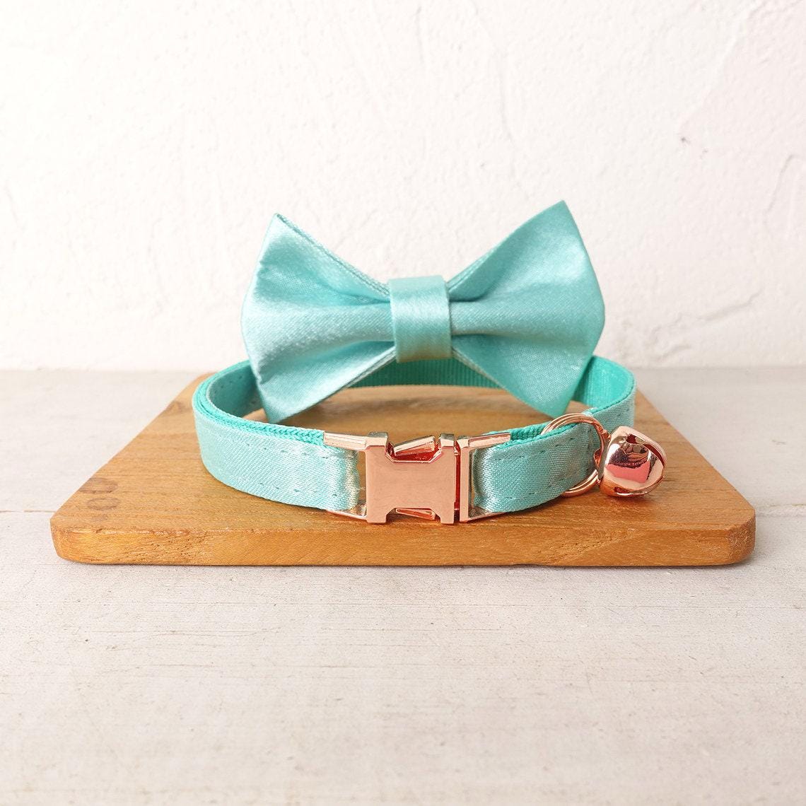 Satin Cat Collar, Silky Shiny Kitten Puppy Collar with Name Engraved, Detachable Bow and Bell in Purple, Teal, Silver, Blue, Hot Pink