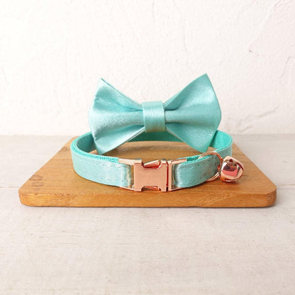 Satin Cat Collar, Silky Shiny Kitten Puppy Collar with Name Engraved, Detachable Bow and Bell in Purple, Teal, Silver, Blue, Hot Pink