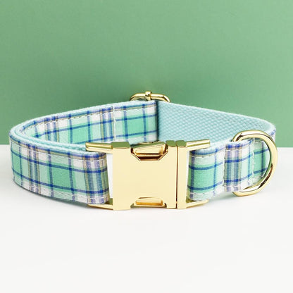 Plaid Dog Collar, Personalised Tag, Tartan Dog Collar and Leash or Bow, Collar for Male Dog, Pink, Light Pink, Green, Purle Gingham